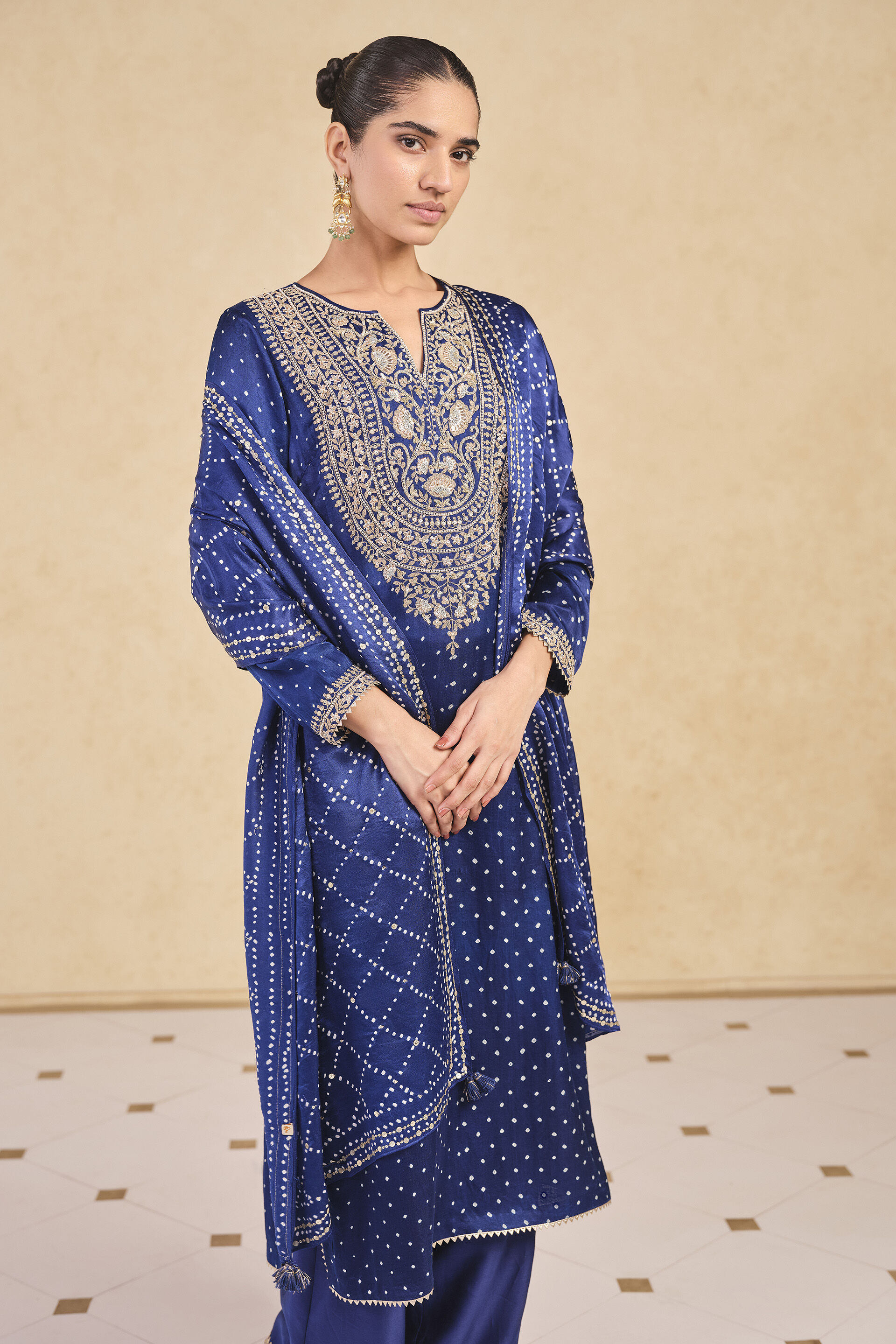 Baluka Handcrafted Bandhani Silk Stole - Blue, Blue, image 3